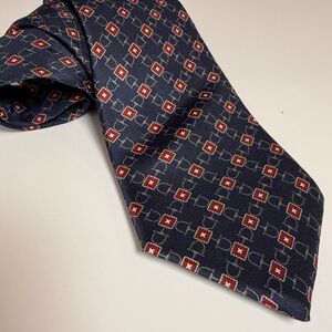 Christian Dior Monsieur 100% Silk Tie in Navy Blue with Red and White